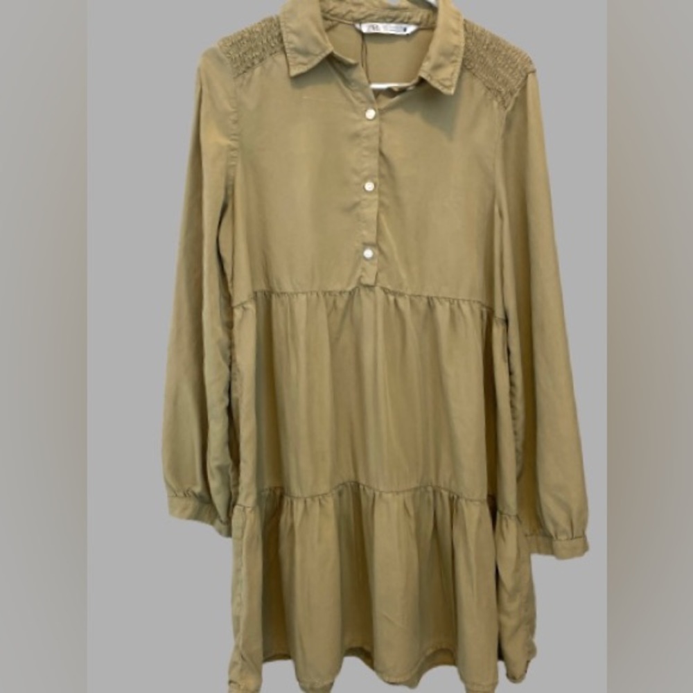 Zara summer matcha green dress - buttoned up, long sleeve